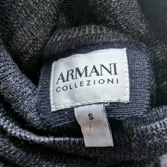 Armani Collezioni 100% Virgin Wool Turtleneck Sweater Gray Stripe Men’s Size S - Picture 4 of 7